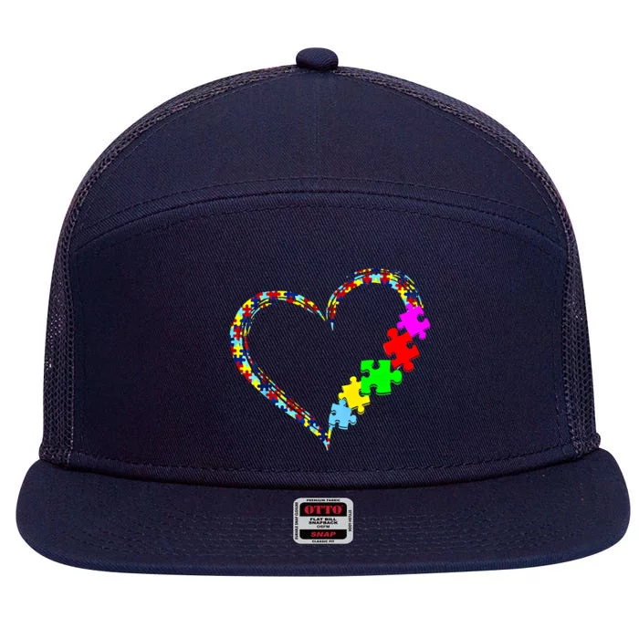 Autism Awareness Love Heart Puzzle Piece Gift Gift 7 Panel Mesh Trucker Snapback Hat