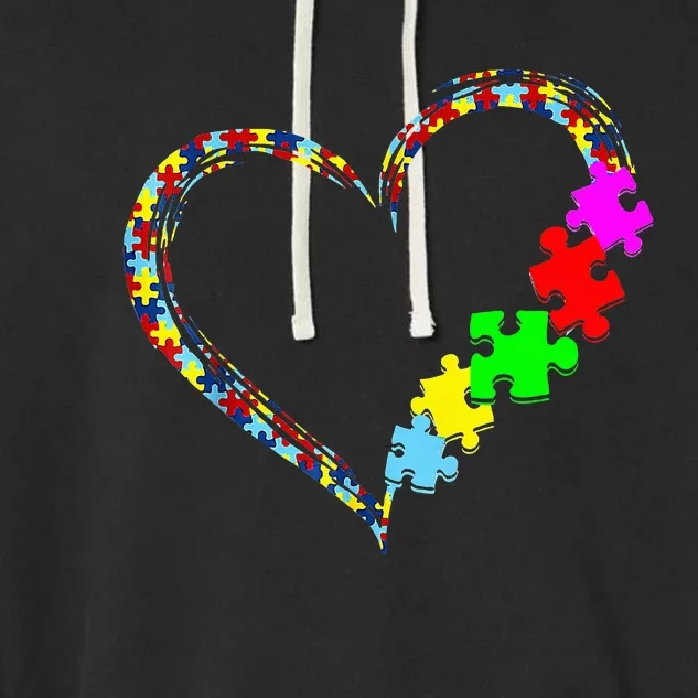 Autism Awareness Love Heart Puzzle Piece Gift Garment-Dyed Fleece Hoodie