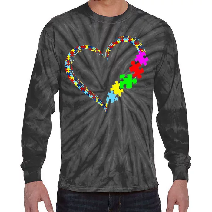 Autism Awareness Love Heart Puzzle Piece Gift Tie-Dye Long Sleeve Shirt