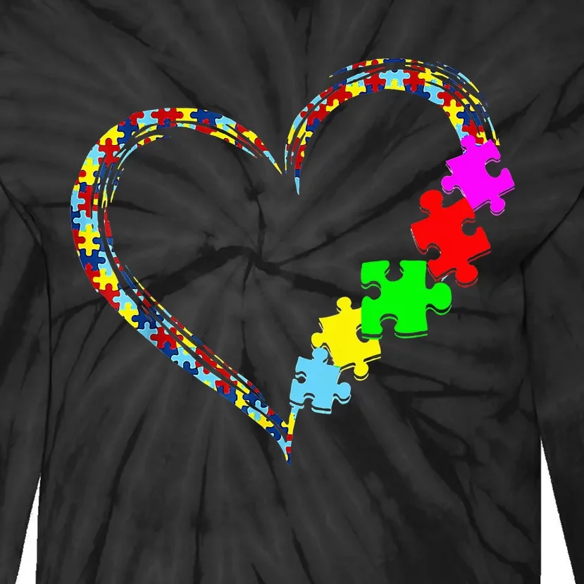 Autism Awareness Love Heart Puzzle Piece Gift Tie-Dye Long Sleeve Shirt