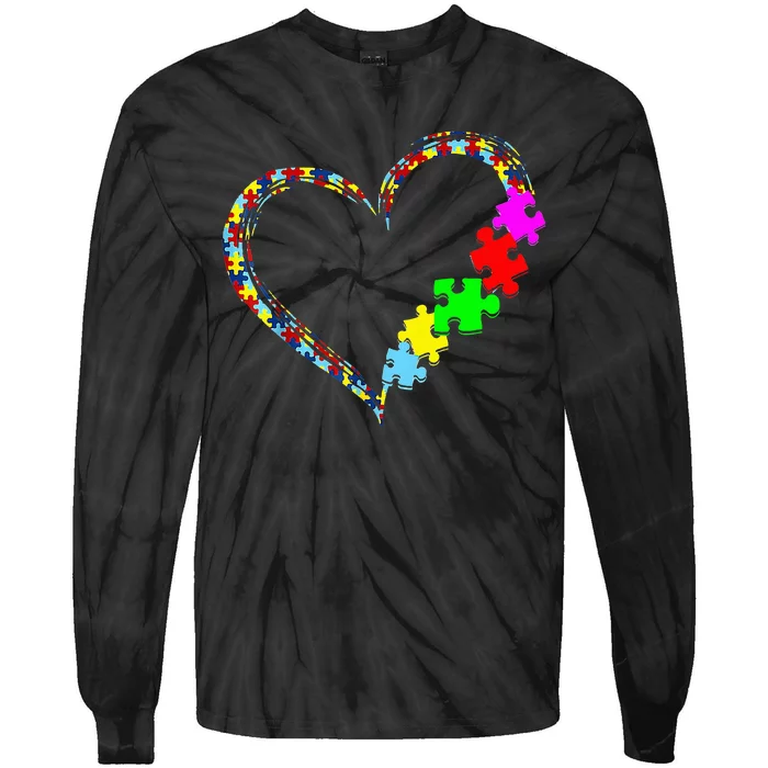 Autism Awareness Love Heart Puzzle Piece Gift Tie-Dye Long Sleeve Shirt