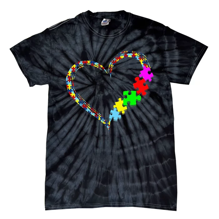 Autism Awareness Love Heart Puzzle Piece Gift Tie-Dye T-Shirt