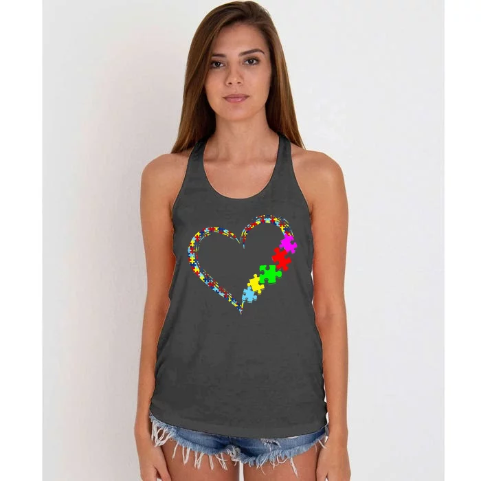 Autism Awareness Love Heart Puzzle Piece Gift Women's Knotted Racerback Tank