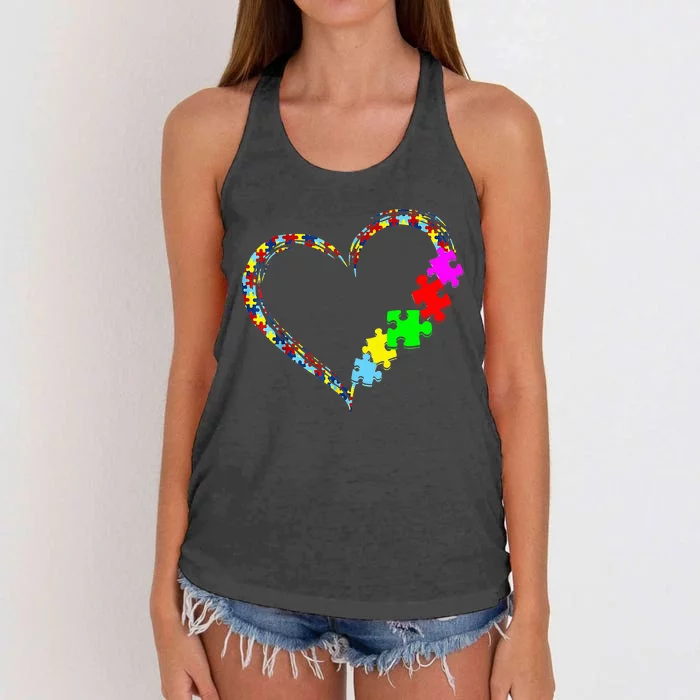 Autism Awareness Love Heart Puzzle Piece Gift Women's Knotted Racerback Tank