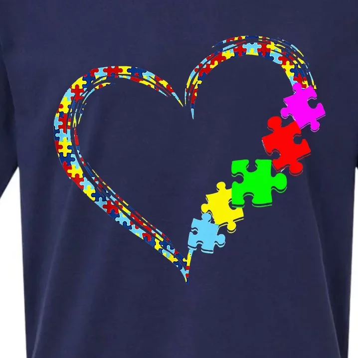 Autism Awareness Love Heart Puzzle Piece Gift Sueded Cloud Jersey T-Shirt