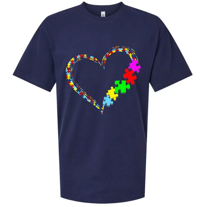 Autism Awareness Love Heart Puzzle Piece Gift Sueded Cloud Jersey T-Shirt