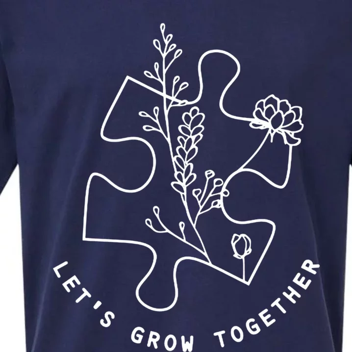 Autism Awareness Let's Grow Together Autism Mom Teacher Gift Sueded Cloud Jersey T-Shirt