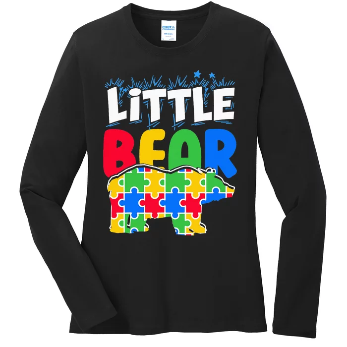 Autism Awareness Little Bear Cute support month Ladies Long Sleeve Shirt