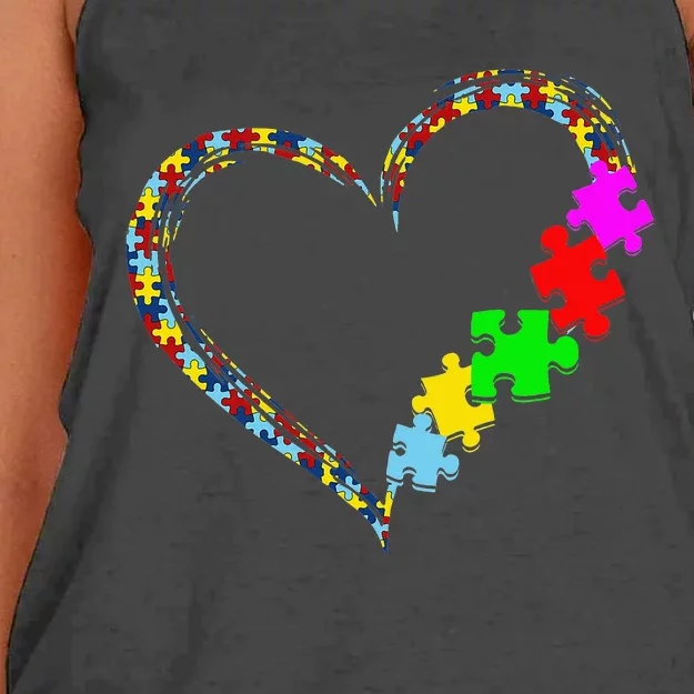 Autism Awareness Love Heart Puzzle Piece Valentines Day Women's Knotted Racerback Tank