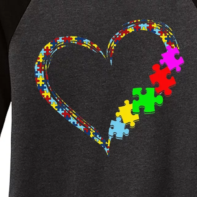 Autism Awareness Love Heart Puzzle Piece Valentines Day Women's Tri-Blend 3/4-Sleeve Raglan Shirt