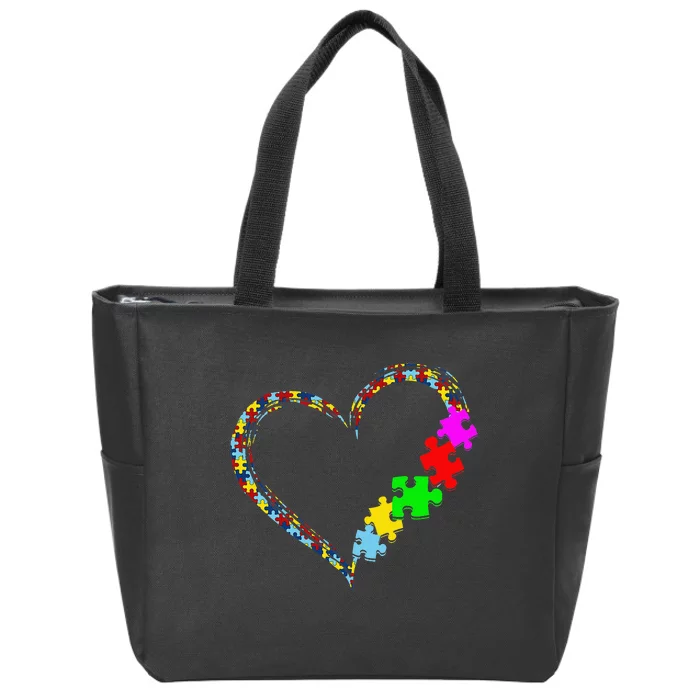 Autism Awareness Love Heart Puzzle Piece Valentines Day Zip Tote Bag