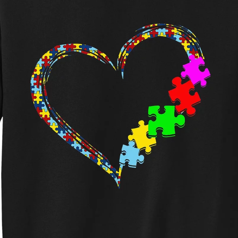 Autism Awareness Love Heart Puzzle Piece Valentines Day Tall Sweatshirt