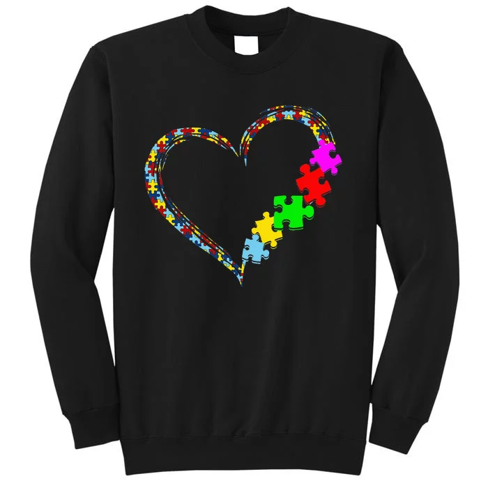 Autism Awareness Love Heart Puzzle Piece Valentines Day Tall Sweatshirt