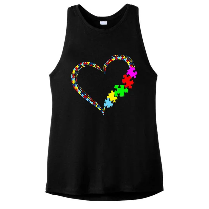 Autism Awareness Love Heart Puzzle Piece Gift Ladies Tri-Blend Wicking Tank