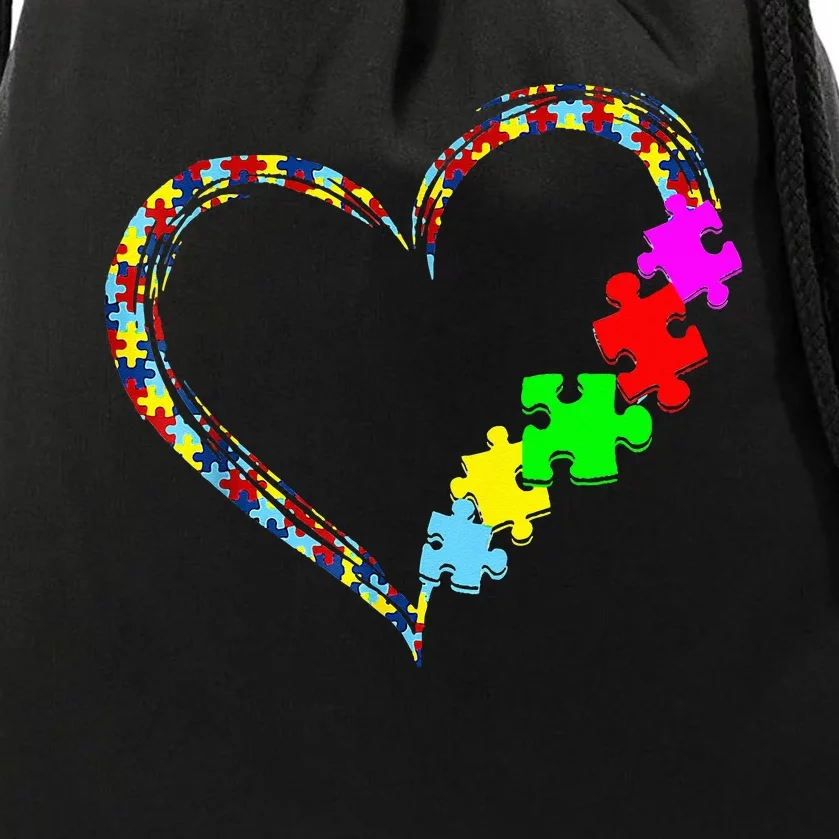 Autism Awareness Love Heart Puzzle Piece Gift Drawstring Bag