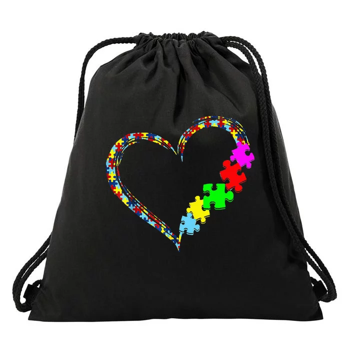 Autism Awareness Love Heart Puzzle Piece Gift Drawstring Bag