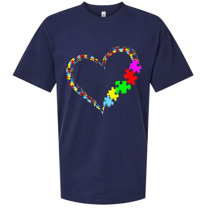 Autism Awareness Love Heart Puzzle Piece Gift Men Women Sueded Cloud Jersey T-Shirt