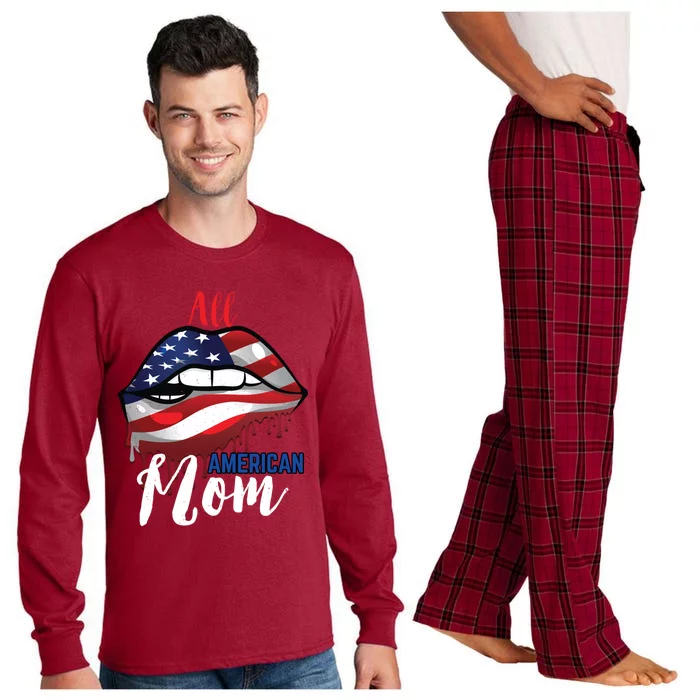 All American Mom 4th Of July Pride Patriot Flag Mother Gift Long Sleeve Pajama Set