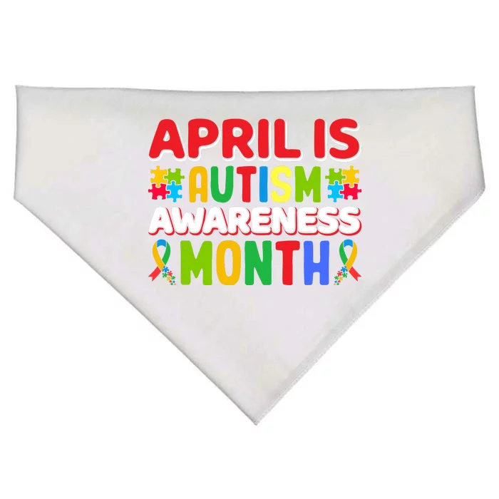 April Autism Month Colorful Typography Autism Awareness Month Puzzle Pieces USA-Made Doggie Bandana