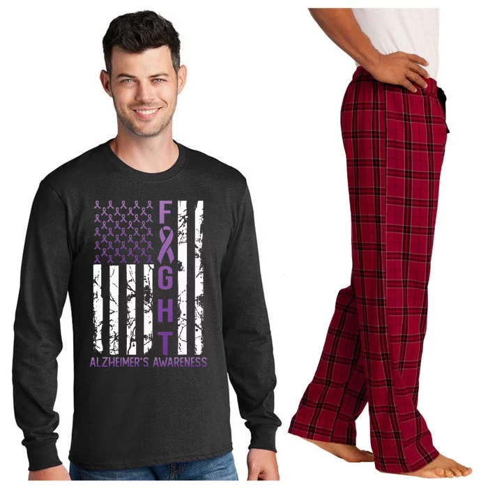 AlzheimerS Awareness Month Day Usa Flag Ribbon Purple Long Sleeve Pajama Set