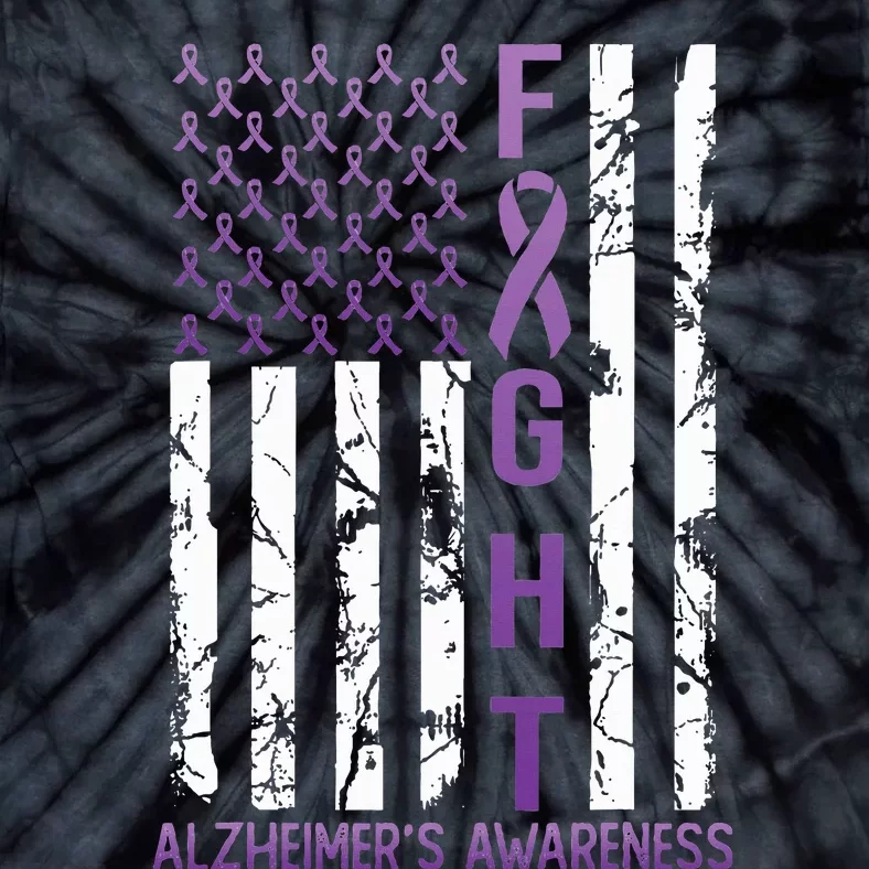 AlzheimerS Awareness Month Day Usa Flag Ribbon Purple Tie-Dye T-Shirt