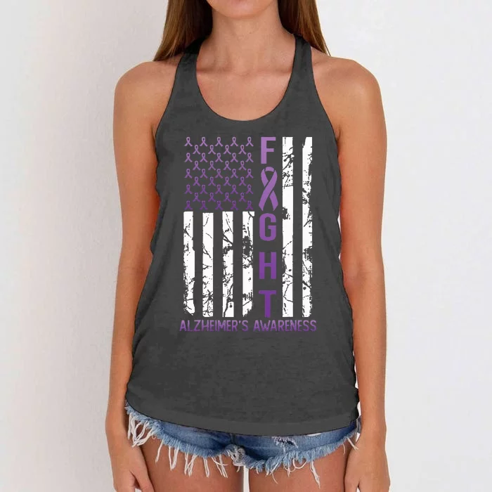 AlzheimerS Awareness Month Day Usa Flag Ribbon Purple Women's Knotted Racerback Tank