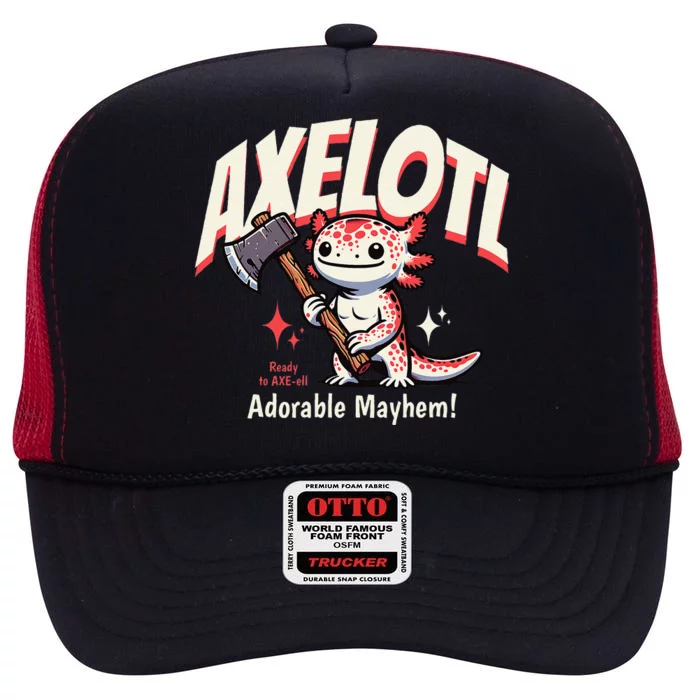 Axelotl Adorable Mayhem Funny Axolotl Animals Graphic High Crown Mesh Trucker Hat