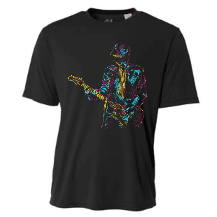 Abstract Art Musician Music Band Bass Player Cooling Performance Crew T-Shirt