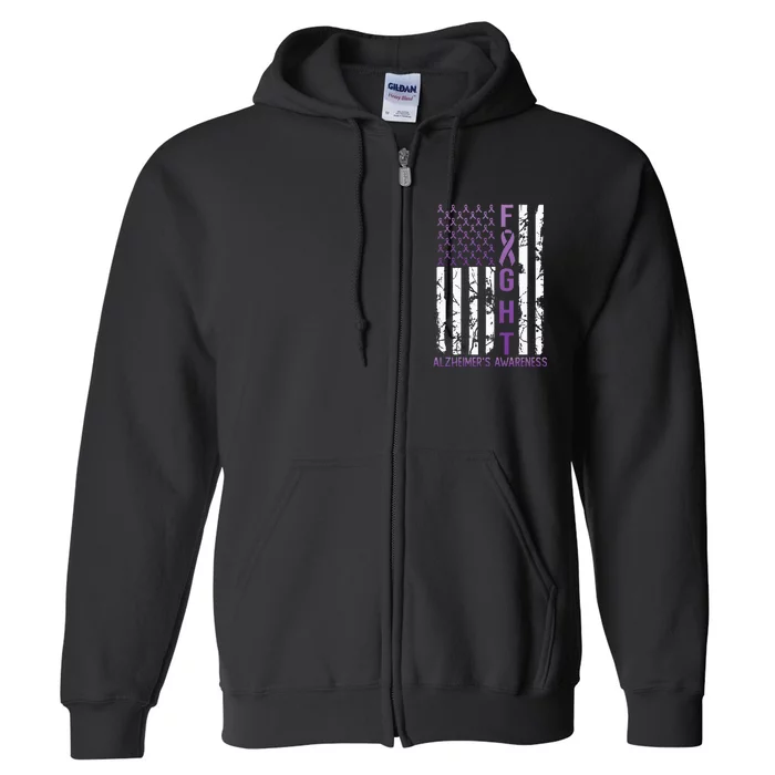 Alzheimers Awareness Month Day USA Flag Ribbon Purple Full Zip Hoodie