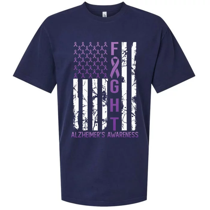 Alzheimers Awareness Month Day USA Flag Ribbon Purple Sueded Cloud Jersey T-Shirt