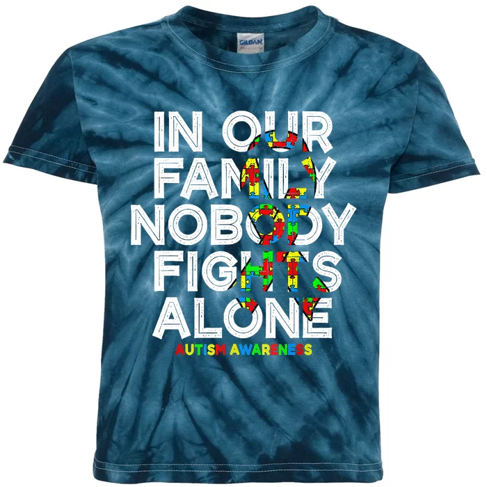 Autism Awareness Month In This Family Nobody Fight Alone Kids Tie-Dye T-Shirt