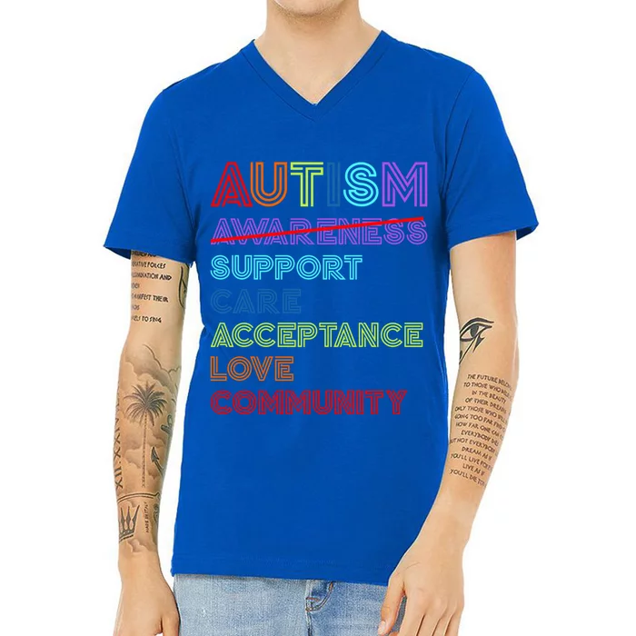 Autism Awareness Month Autistic Support Care Love Acceptance Cute Gift V-Neck T-Shirt