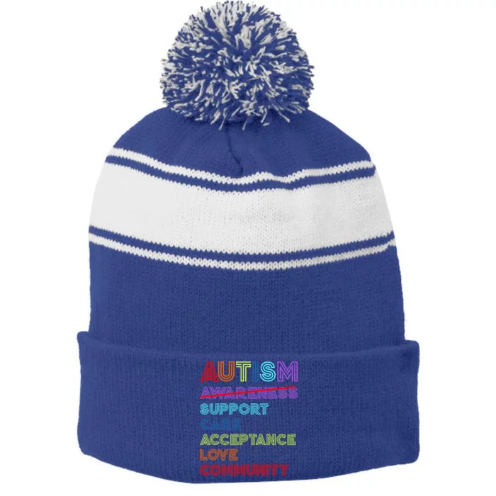 Autism Awareness Month Autistic Support Care Love Acceptance Cute Gift Stripe Pom Pom Beanie