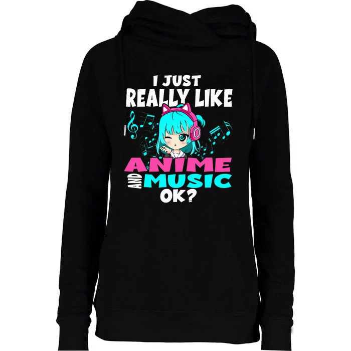 Anime And Music Kawaii Chibi Graphic Womens Funnel Neck Pullover Hood