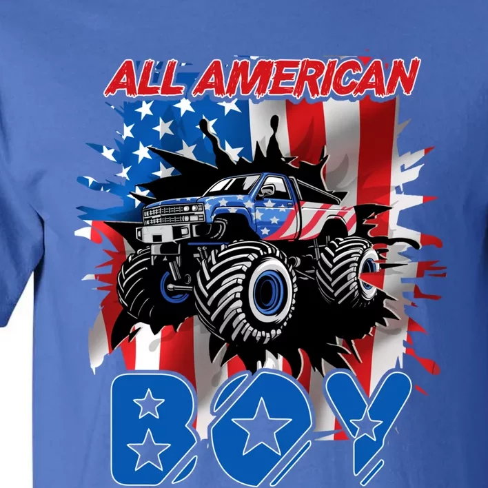 All American Monster Truck Patriotic Usa Flag July 4th Cute Gift Tall T-Shirt