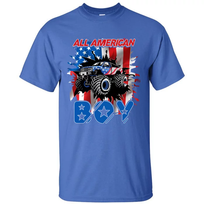 All American Monster Truck Patriotic Usa Flag July 4th Cute Gift Tall T-Shirt