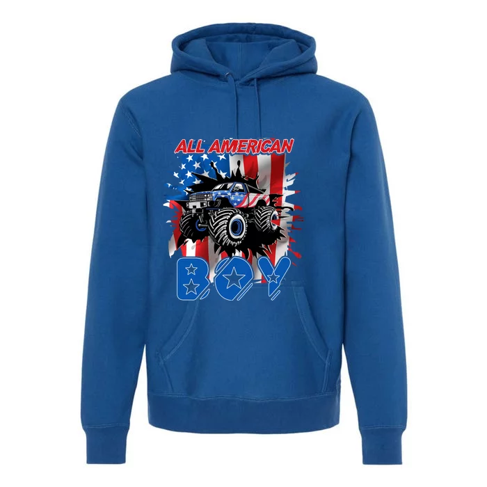 All American Monster Truck Patriotic Usa Flag July 4th Cute Gift Premium Hoodie