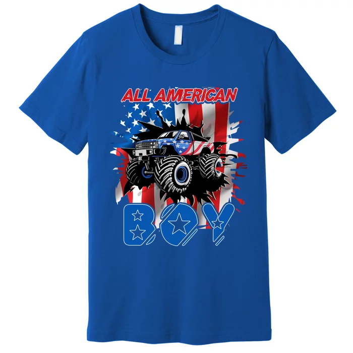 All American Monster Truck Patriotic Usa Flag July 4th Cute Gift Premium T-Shirt