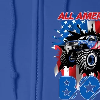 All American Monster Truck Patriotic Usa Flag July 4th Cute Gift Full Zip Hoodie