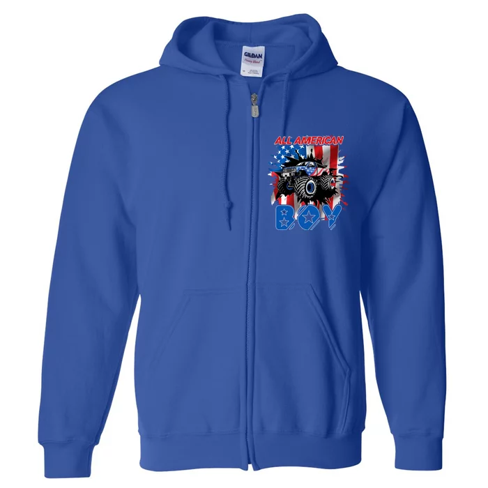 All American Monster Truck Patriotic Usa Flag July 4th Cute Gift Full Zip Hoodie