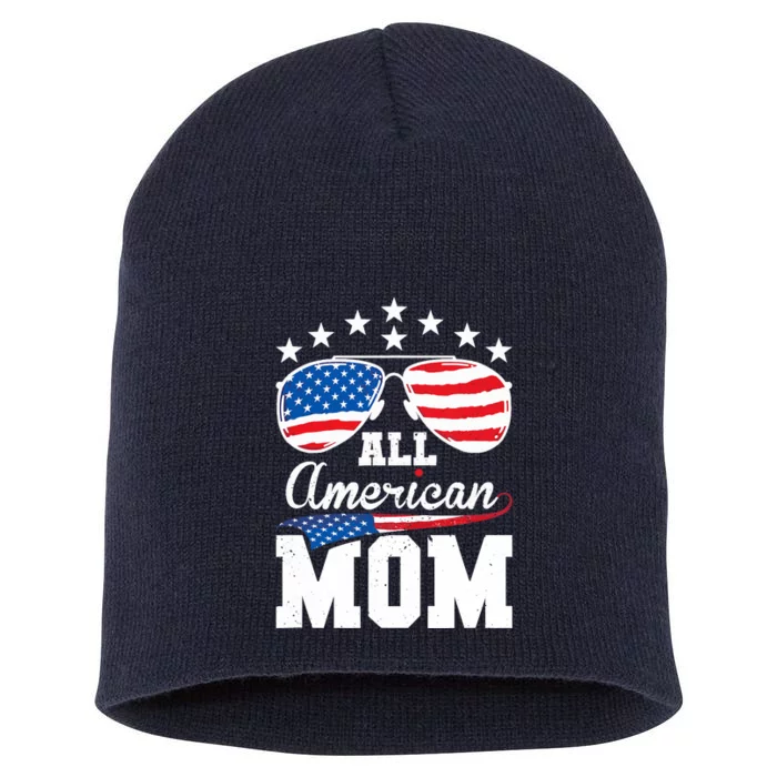 All American Mom 4th of July Matching Family Short Acrylic Beanie