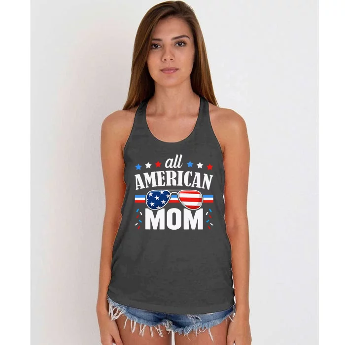 All American Mom 4th of July USA Family Matching Outfit Women's Knotted Racerback Tank