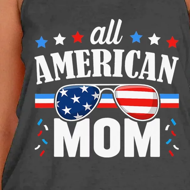 All American Mom 4th of July USA Family Matching Outfit Women's Knotted Racerback Tank