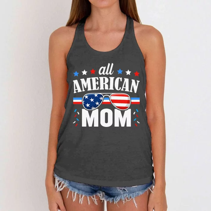 All American Mom 4th of July USA Family Matching Outfit Women's Knotted Racerback Tank