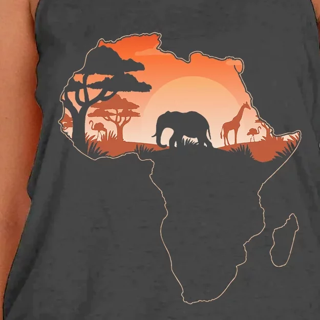 Africa Animal Map Safari African Animals Women's Knotted Racerback Tank