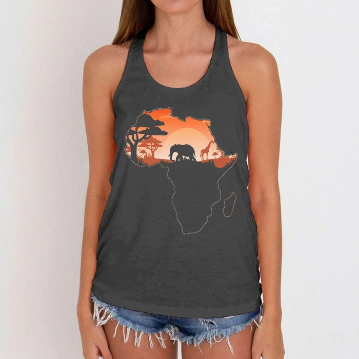 Africa Animal Map Safari African Animals Women's Knotted Racerback Tank