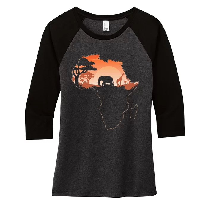 Africa Animal Map Safari African Animals Women's Tri-Blend 3/4-Sleeve Raglan Shirt