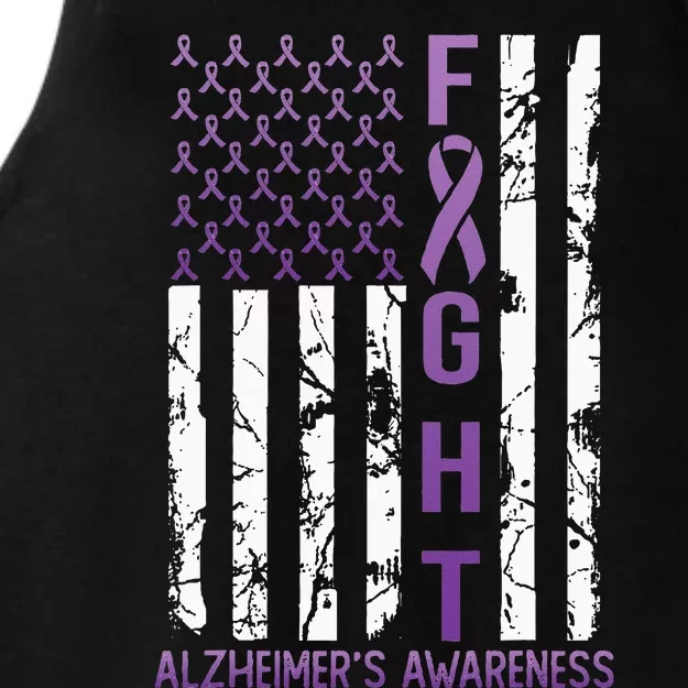 Alzheimers Awareness Month June USA Flag Ribbon Purple Ladies Tri-Blend Wicking Tank