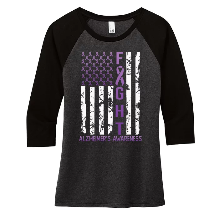 Alzheimers Awareness Month June USA Flag Ribbon Purple Women's Tri-Blend 3/4-Sleeve Raglan Shirt