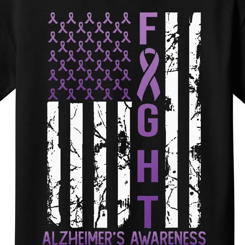 Alzheimers Awareness Month June USA Flag Ribbon Purple Kids T-Shirt